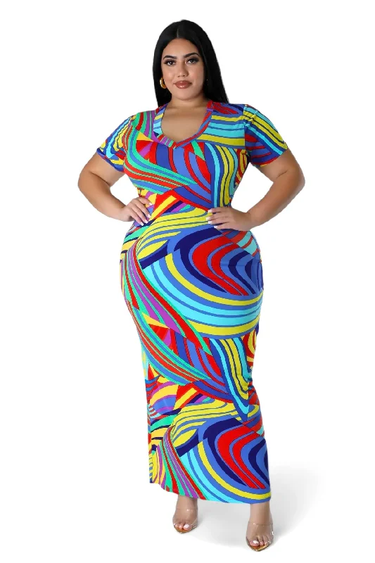 Curvy Multi Color V-NecK Maxi Dress Comfortable Cotton Maxi Dress