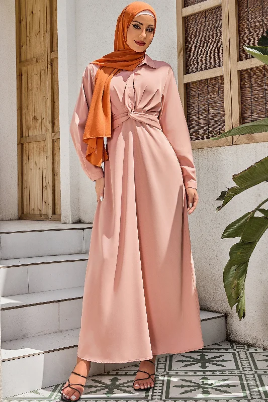 Dusty Pink Criss Cross Button Down Maxi Dress-CLEARANCE Fashionable Asymmetrical Maxi Dress