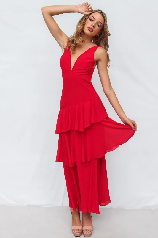 Elleny Maxi Dress - Red Stylish A-Line Maxi Dress