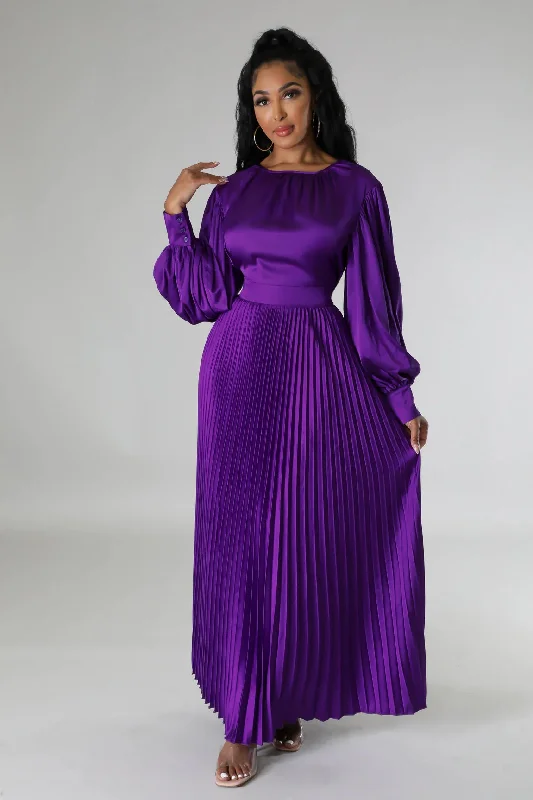Endless Romance Satin Pleated Maxi Dress Violet Stylish Longline Maxi Dress