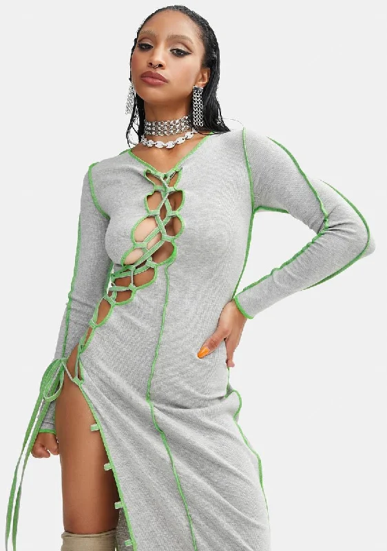 Fame And Fashion Lace-Up Maxi Dress Elegant Maxi Dress with Belt