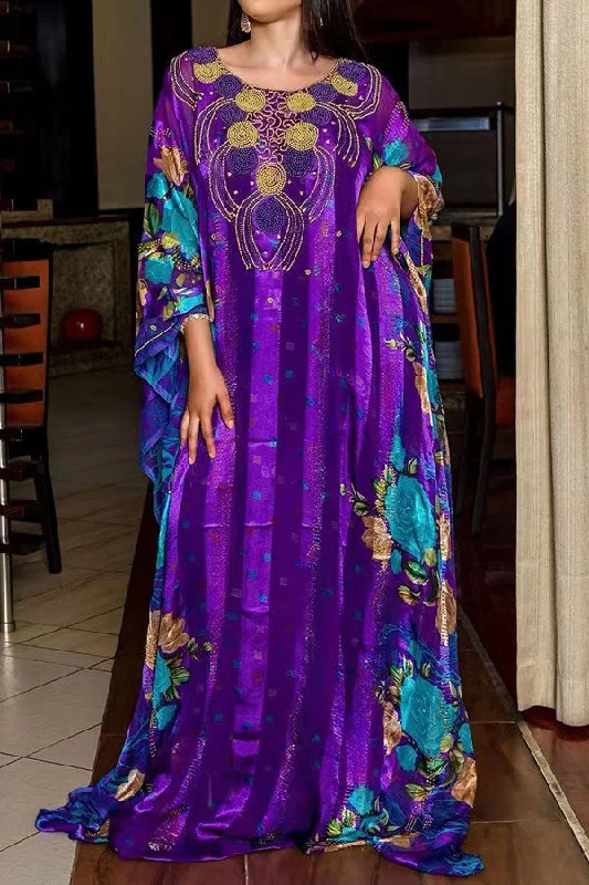 Floral Print Classic Sequined Patchwork Maxi Dress Comfortable Maxi Dress with Sleeves
