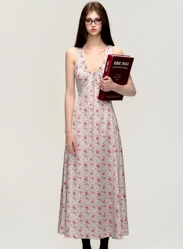 Floral Romance Button-Down Maxi Dress Elegant Lace-Up Maxi Dress