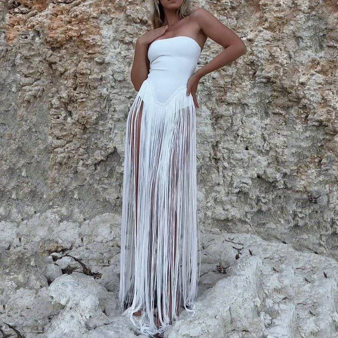 Gail Bandeau Tassel Maxi Dress Fashionable Open-Back Maxi Dress