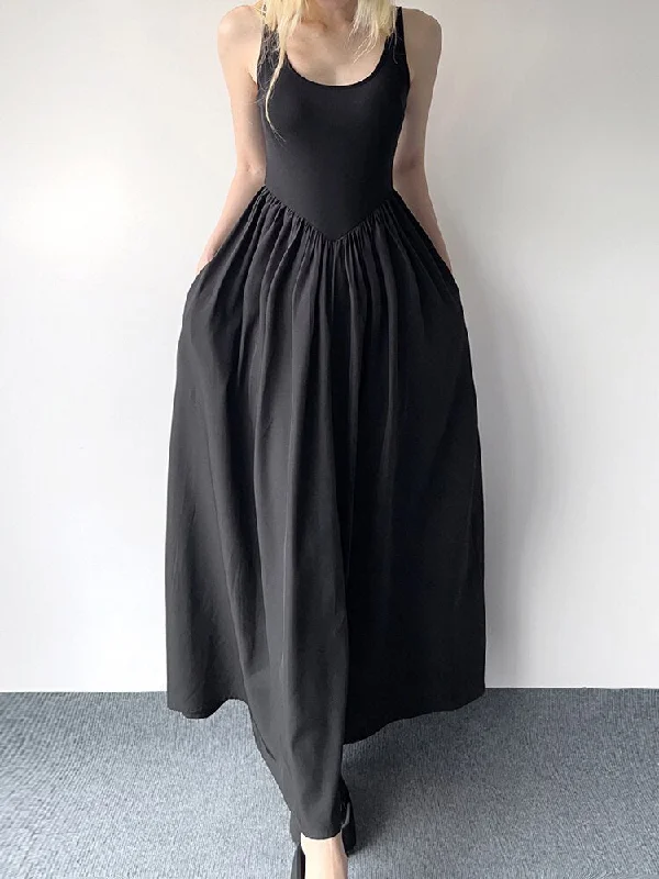 Gothic Spliced Loose Maxi Dress Stylish Empire Waist Maxi Dress