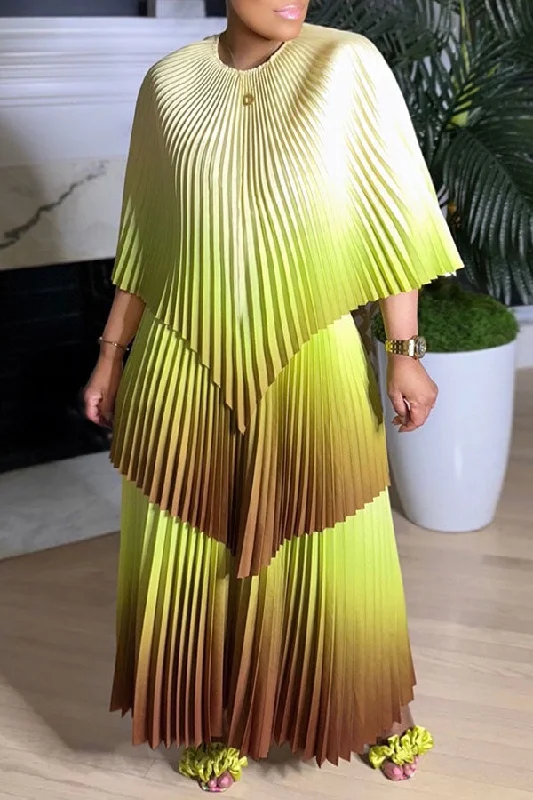 Gradient Pleated Elegant Irregular Tiered Maxi Dress Elegant Boho Maxi Dress