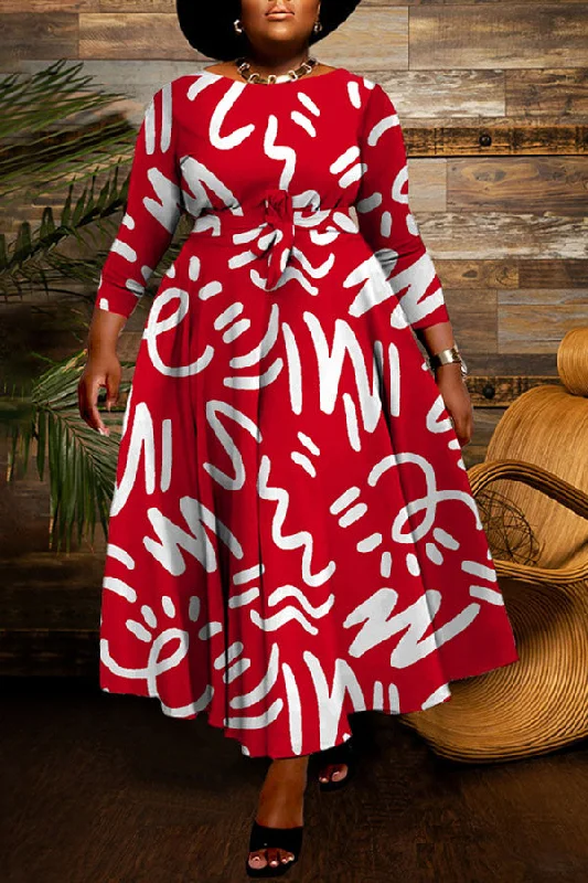 Graffiti Print Urban Lace-Up Swing Maxi Dress Stylish Longline Maxi Dress
