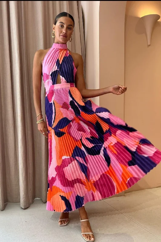 Halter Neck Pleated maxi Dress Cozy Longline Maxi Dress