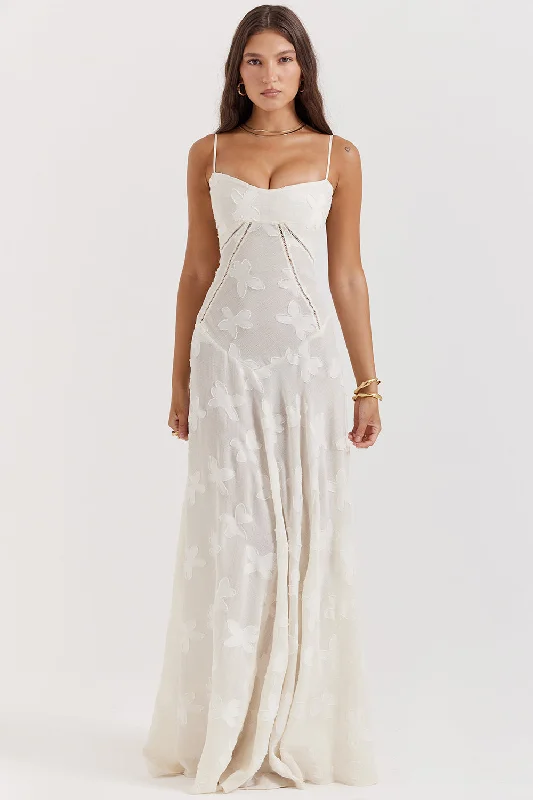 House of CB Seren Floral Lace Back Maxi Dress - Vintage Cream Comfortable T-Shirt Maxi Dress