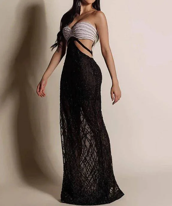 Joan Pearl Sequins Cut-Out Strapless Maxi Dress Comfortable Ruffle Maxi Dress
