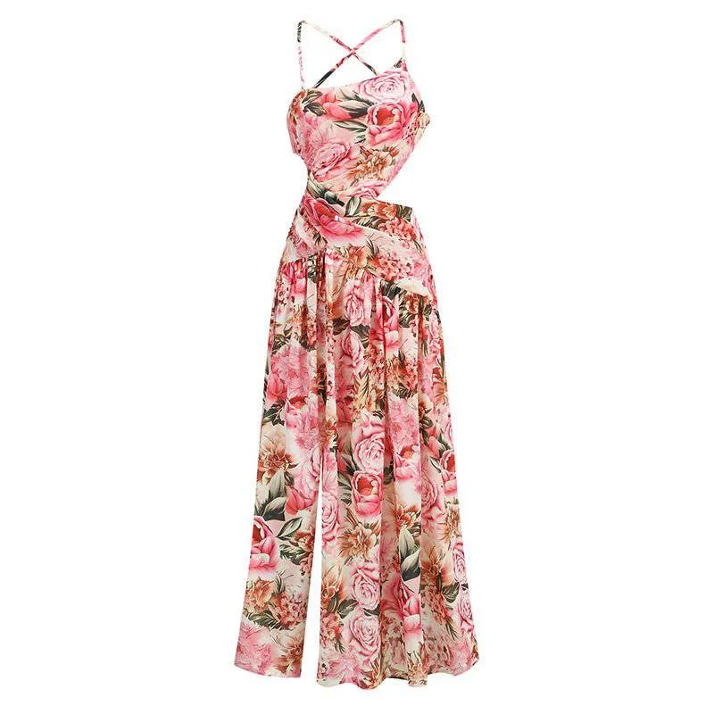 Katie Floral Print Hollow Cut-Out Maxi Dress Cozy Maxi Dress with Slit