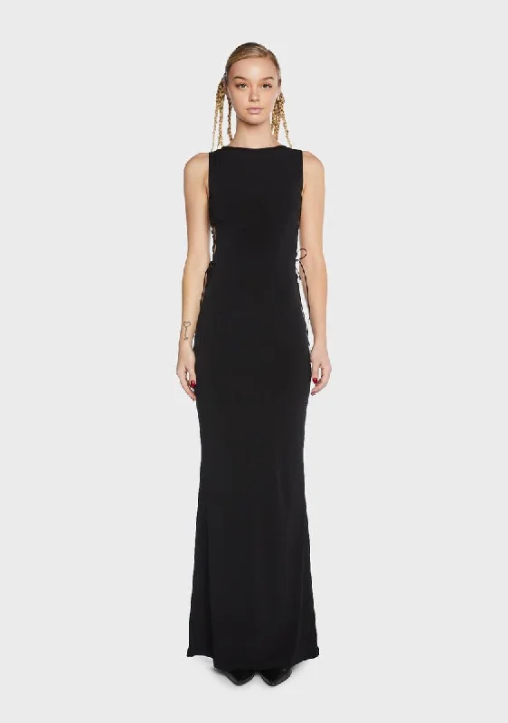 Lace Up Side Maxi Dress Comfortable Satin Maxi Dress