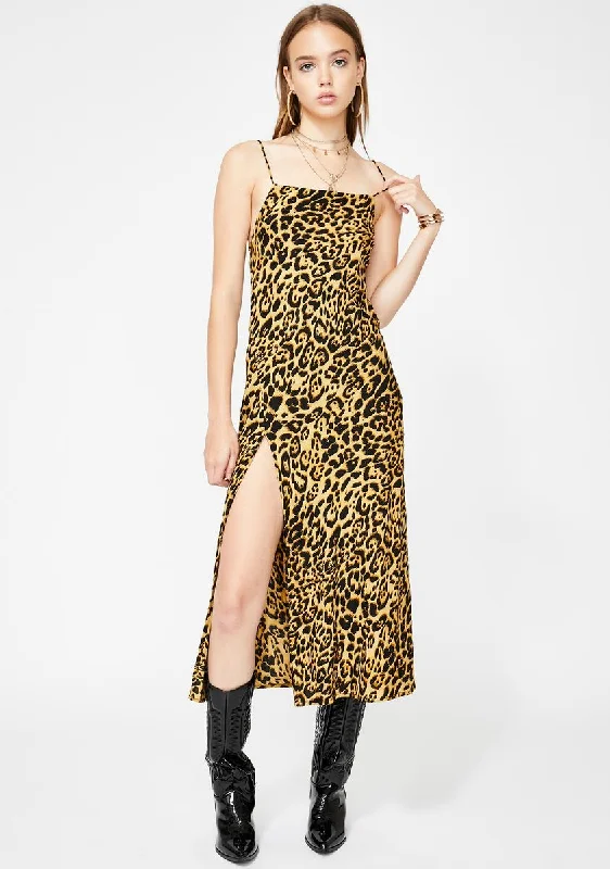 Leopard Quinty Maxi Dress Comfortable Satin Maxi Dress