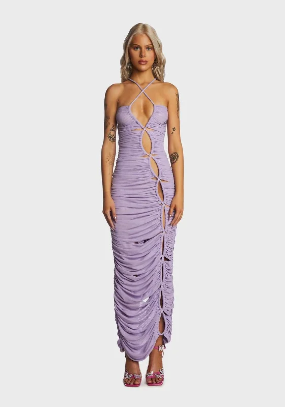 Lilac Cross Tie Shirred Maxi Dress Classic V-Neck Maxi Dress
