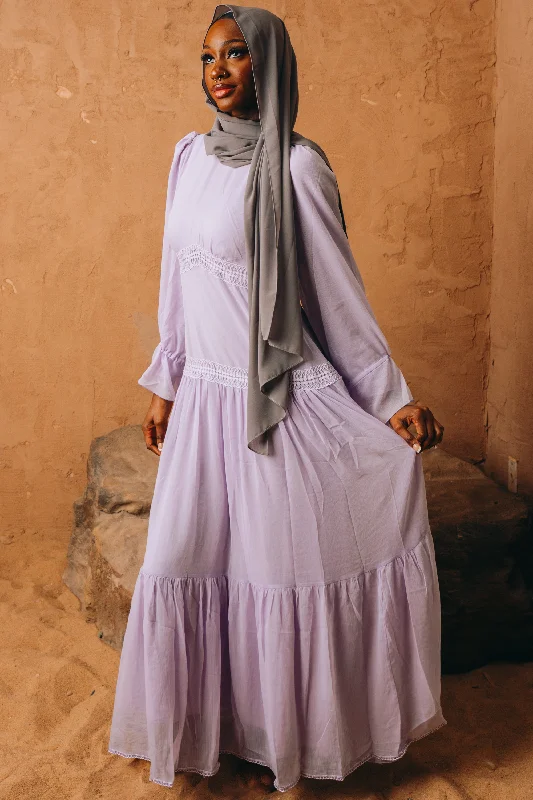 Lavender Lace Empire Waist Tiered Maxi Dress Stylish Boho Chic Maxi Dress