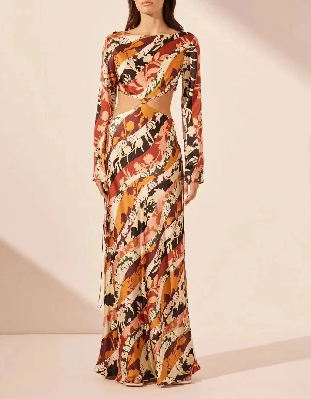 Lily Floral Print Cut-out Maxi Dress Elegant Velvet Maxi Dress