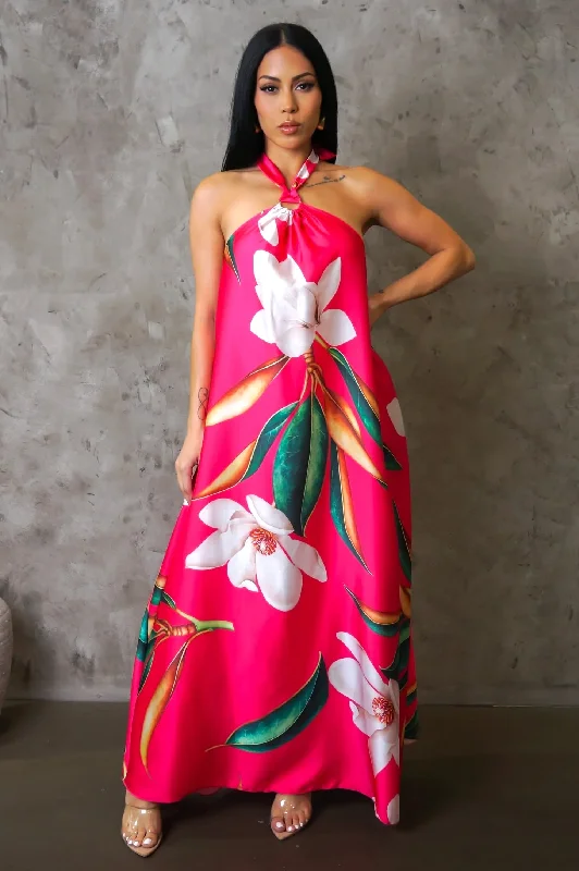 Lotus Flower Maxi Dress Fuchsia Cozy Knit Maxi Dress