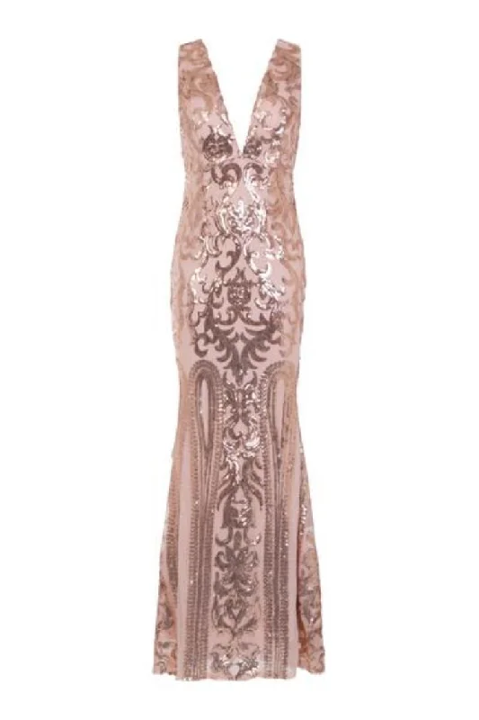 Lush Luxe Rose Gold Triple V Plunge Sequin Illusion Fishtail Maxi Dress Trendy Floral Print Maxi Dress Lush Luxe Rose Gold Triple V Plunge Sequin Illusion Fishtail Maxi Dress Trendy Floral Print Maxi Dress