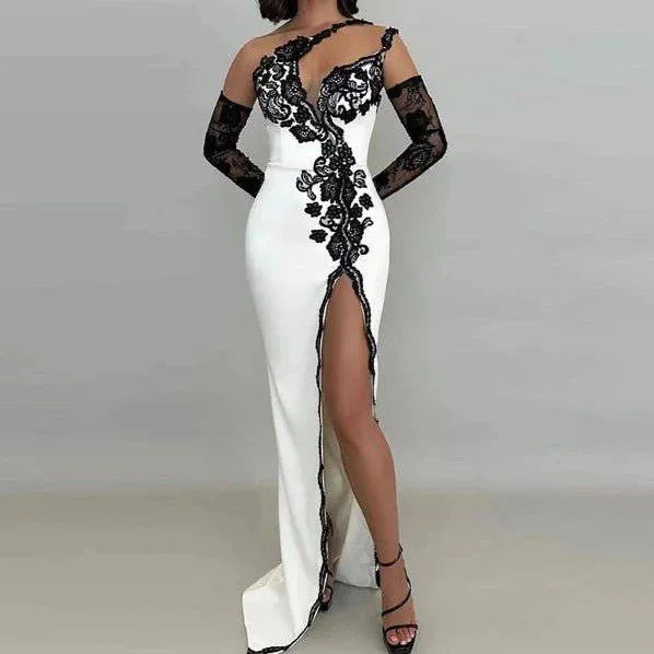 Margie Asymmetric Off Shoulder Lace Maxi Dress Elegant Maxi Dress with Ruffles