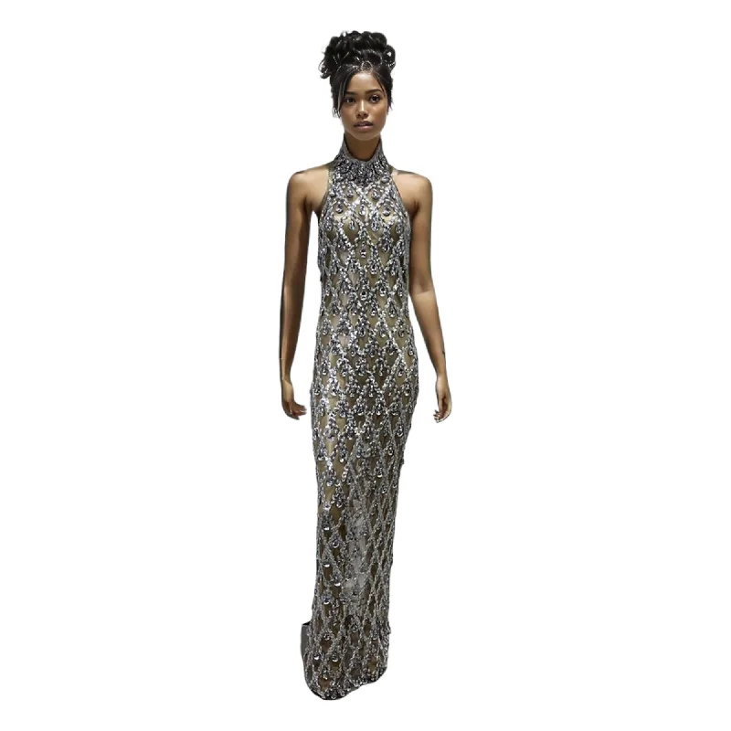 MONACO Silver Embellished Maxi Dress Elegant Boho Maxi Dress