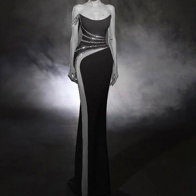 Montana Strapless Rhinestone Strap Maxi Dress Elegant Sleeveless Maxi Dress