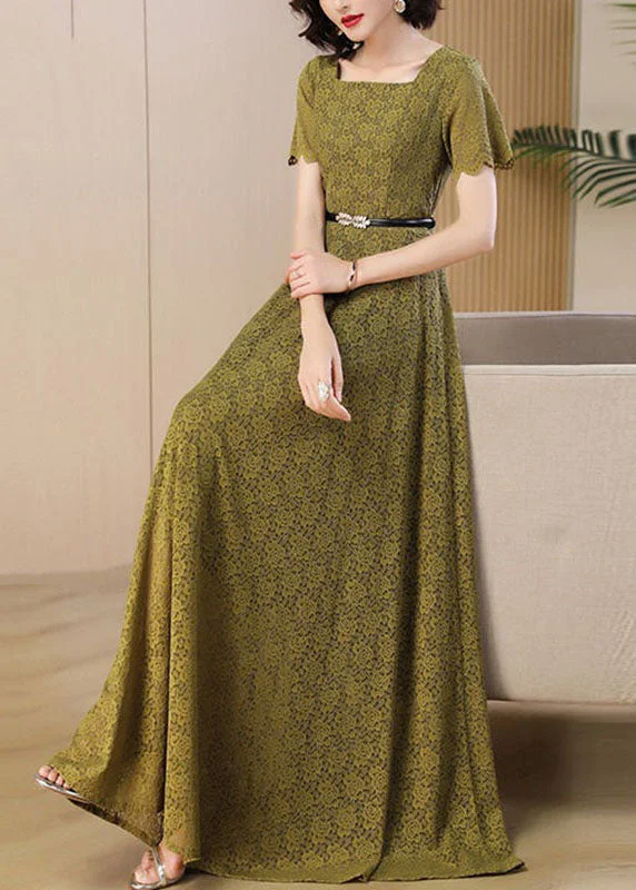 Novelty Ginger Square Collar Print High Waist Sashes Lace Maxi Dress Short Sleeve Classic Black Maxi Dress Novelty Ginger Square Collar Print High Waist Sashes Lace Maxi Dress Short Sleeve Classic Black Maxi Dress