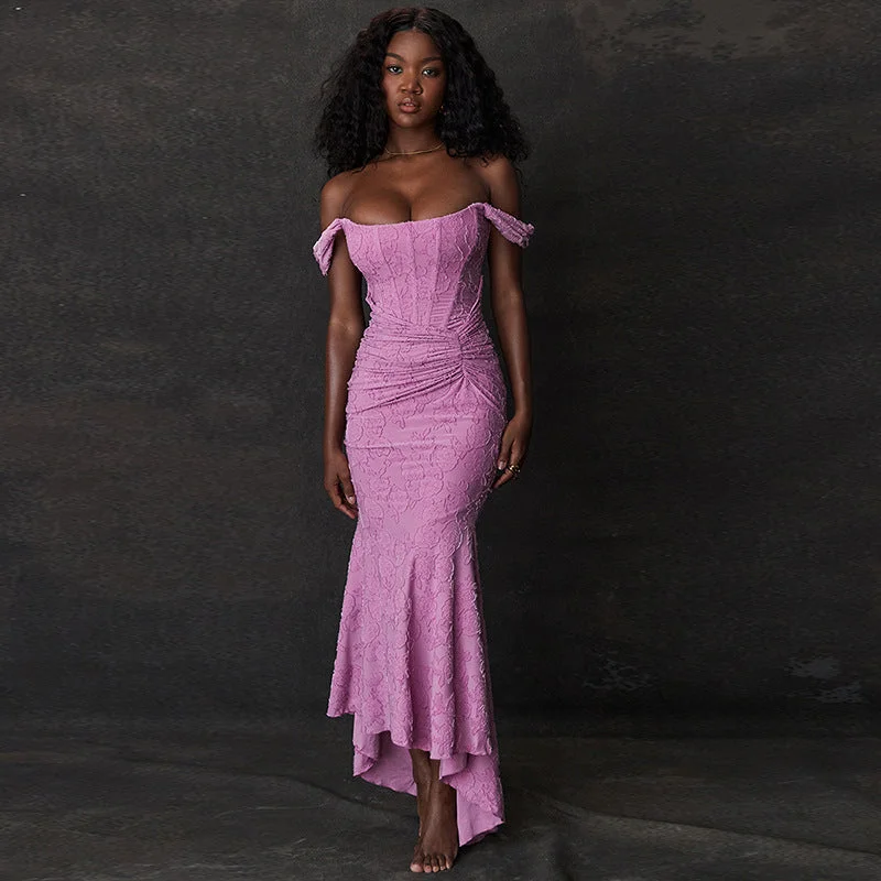 Off-Shoulder High Waist maxi dress Elegant Maxi Dress with Ruffles