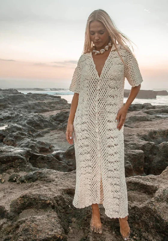 Crochet Maxi Dress Stylish Button-Up Maxi Dress