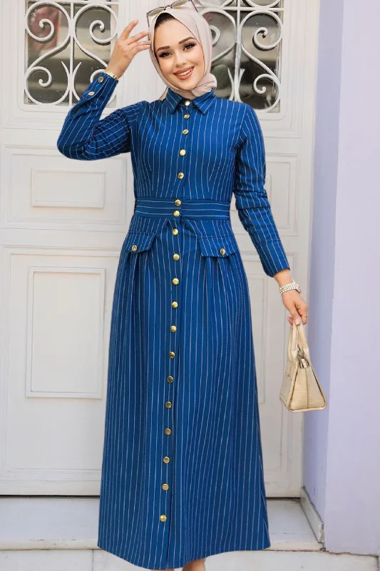 Pinstripe Button Down Maxi Dress-Clearance Elegant Floral Maxi Dress