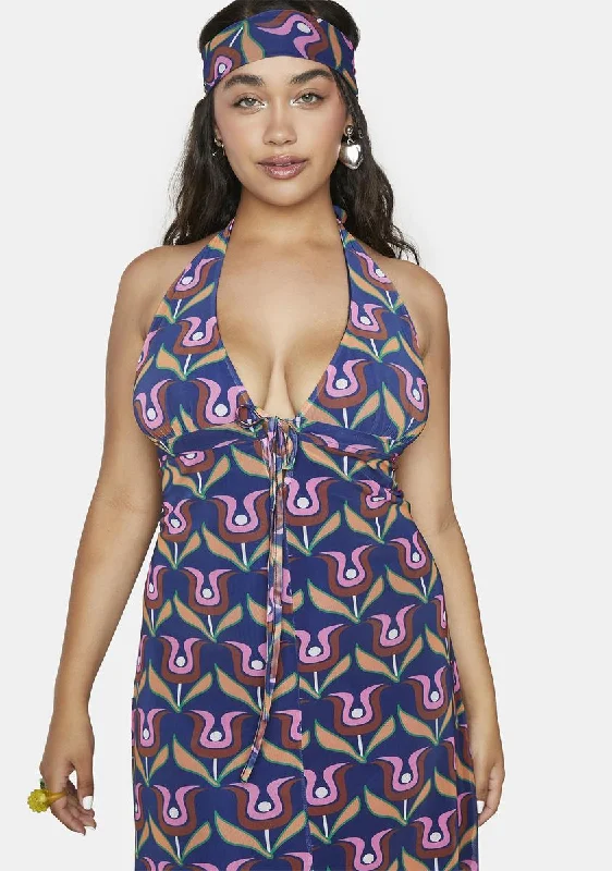 Plus Disco Bliss Maxi Dress Comfortable Maxi Dress with Sleeves
