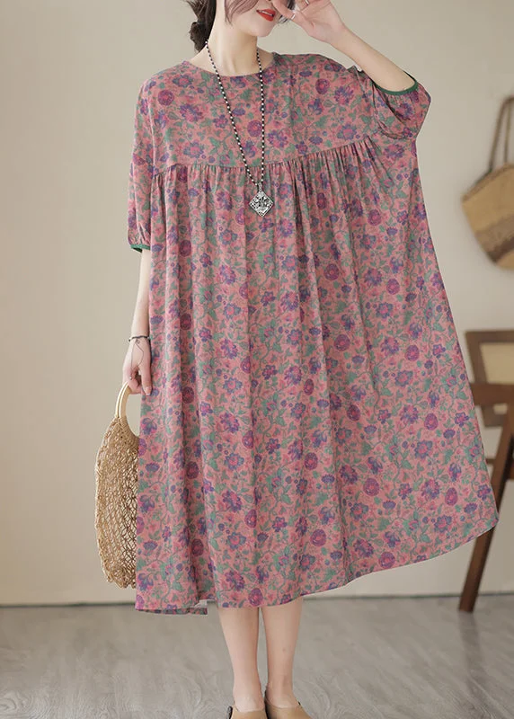 Red Patchwork Linen Maxi Dresses Oversized Print Summer Stylish Longline Maxi Dress