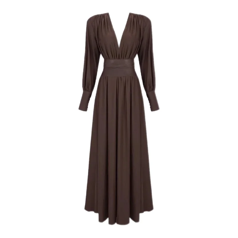 ROSEY Tan Maxi Dress With Waist Belt Trendy Floral Print Maxi Dress