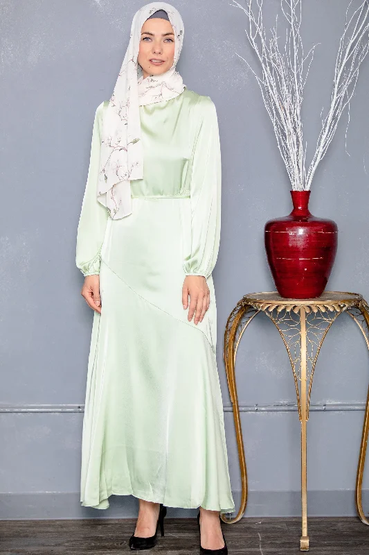 Sage Green Satin Long Sleeve Maxi Dress-CLEARANCE Comfortable Bohemian Maxi Dress