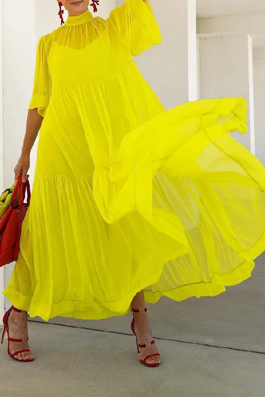 Solid Color Relaxed Tiered Maxi Dress Elegant Sleeveless Maxi Dress