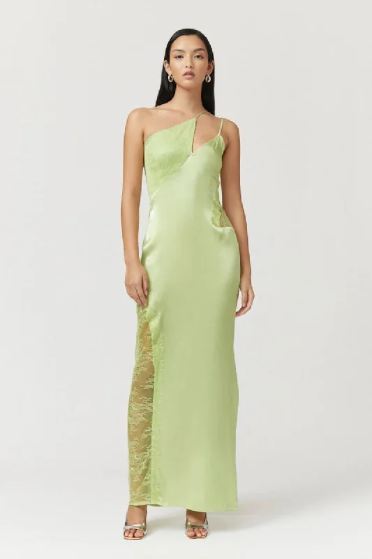 Suboo Nicky One Shoulder Maxi Dress - Green Celery Elegant Lace-Up Maxi Dress