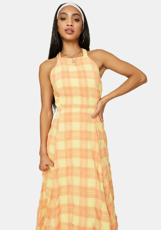 Sunset Dreams Plaid Maxi Dress Classic V-Neck Maxi Dress