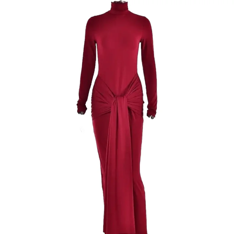 Tarsha Red Maxi Dress Trendy Button Front Maxi Dress