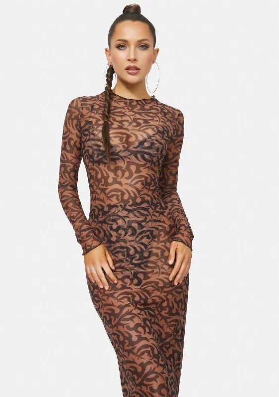 Tattoo Penelope Net Mesh Maxi Dress Stylish One-Shoulder Maxi Dress