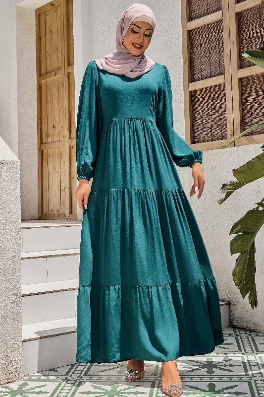 Teal Long Sleeve Maxi Dress Elegant Maxi Dress with Ruffles