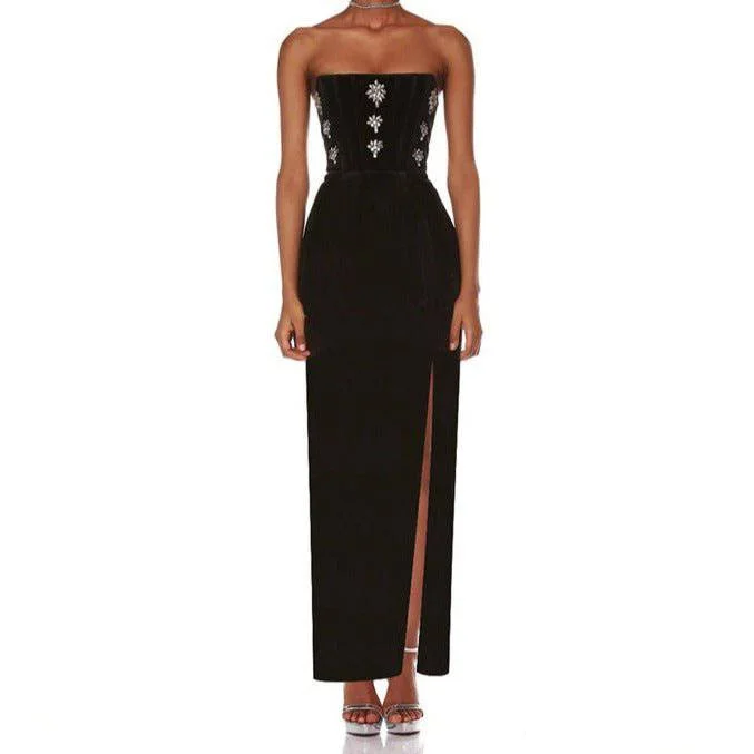 Tessa Strapless Crystal Detail Maxi Dress Stylish Off-Shoulder Maxi Dress