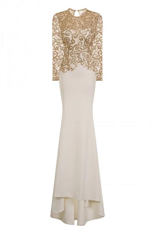 Vanity Sparkle Off White Slinky Fishtail Maxi Dress Stylish Maxi Dress with Pleats