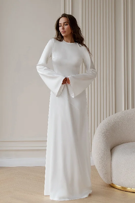 White Satin Backless Maxi Dress Trendy Fit-and-Flare Maxi Dress