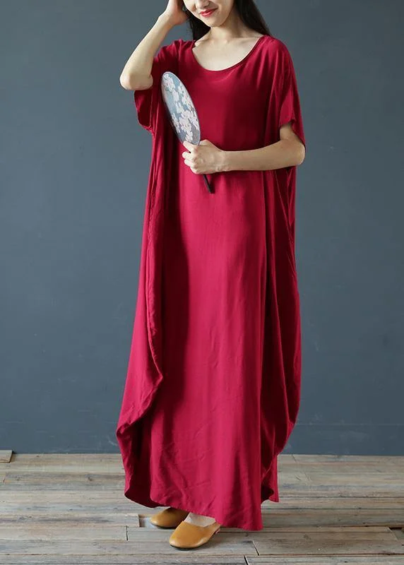 100% o neck Extra large hem summer clothes Sleeve burgundy Maxi Dress Chic Boho Print Maxi Dress