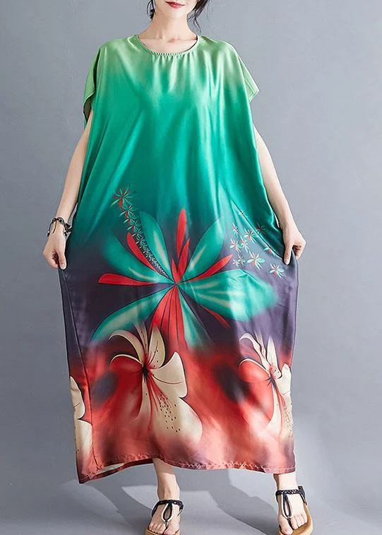 Beautiful Batwing Sleeve Wardrobes pattern green prints Maxi Dresses summer Comfortable T-Shirt Maxi Dress