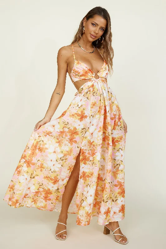 Bright Skies Maxi Dress Orange Stylish One-Shoulder Maxi Dress