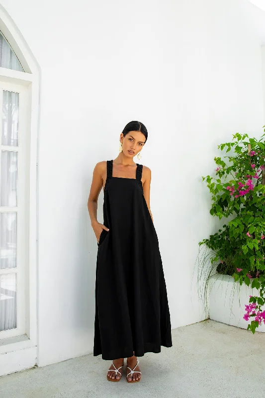 Dear Eclipse Maxi Dress Black Fashionable High-Low Maxi Dress