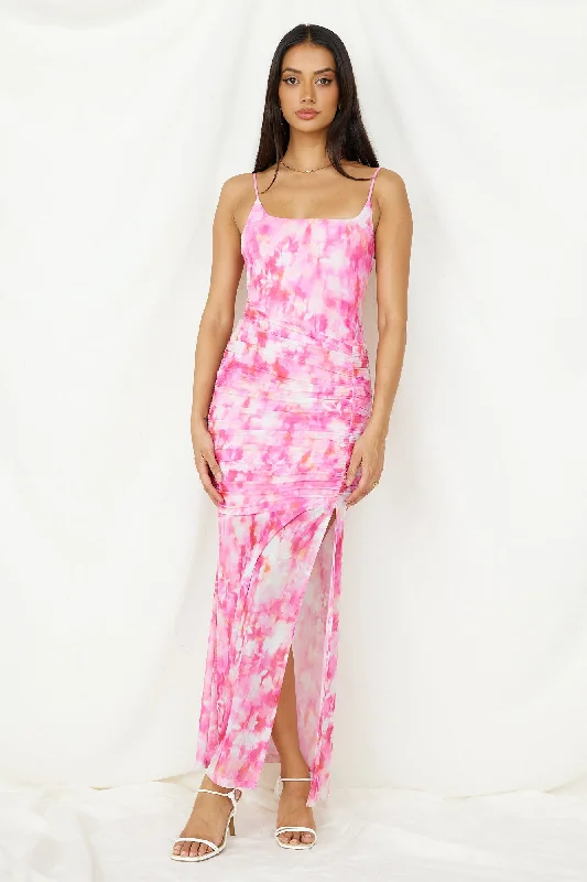 Deep Sea Dive Maxi Dress Pink Trendy Floral Print Maxi Dress