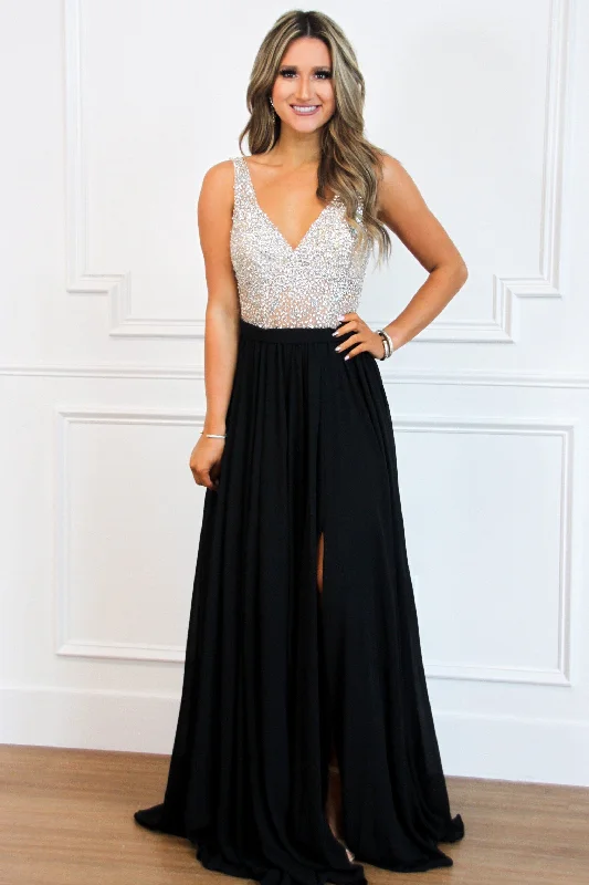 Elegant Affair Beaded Maxi Dress: Black Fashionable Printed Maxi Dress