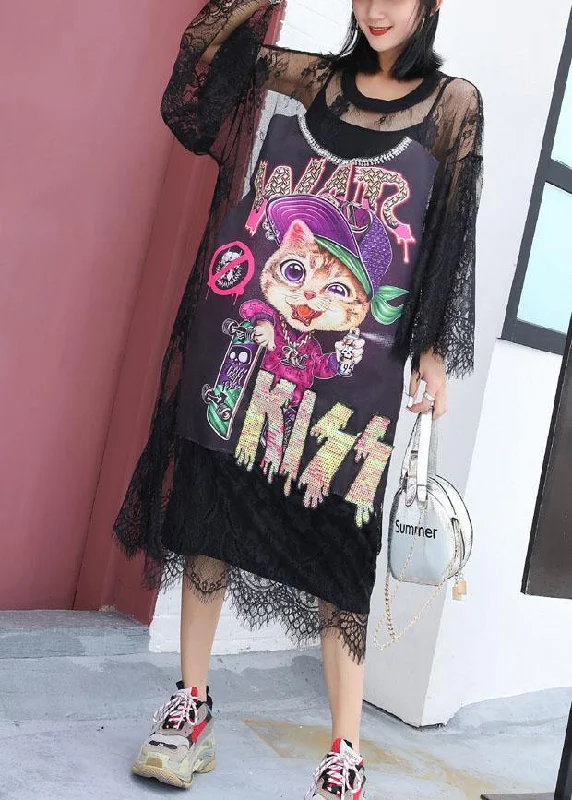 Elegant hollow out Tunics Outfits black prints Maxi Dress summer Elegant Floral Maxi Dress