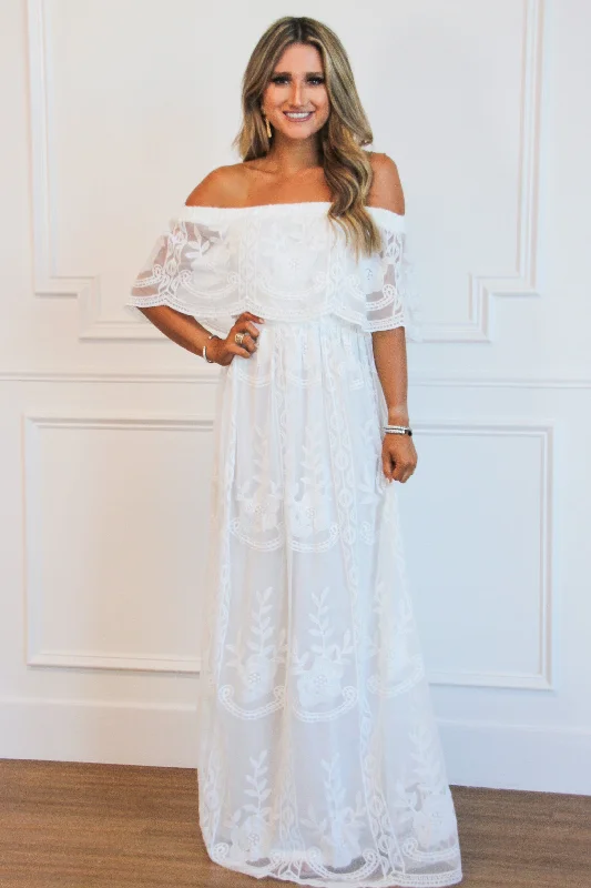 Ever After Lace Maxi Dress: White Comfortable Casual Maxi Dress